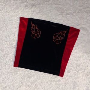 BLACK & RED VELVET FLAME BOOB TUBE TANK TOP